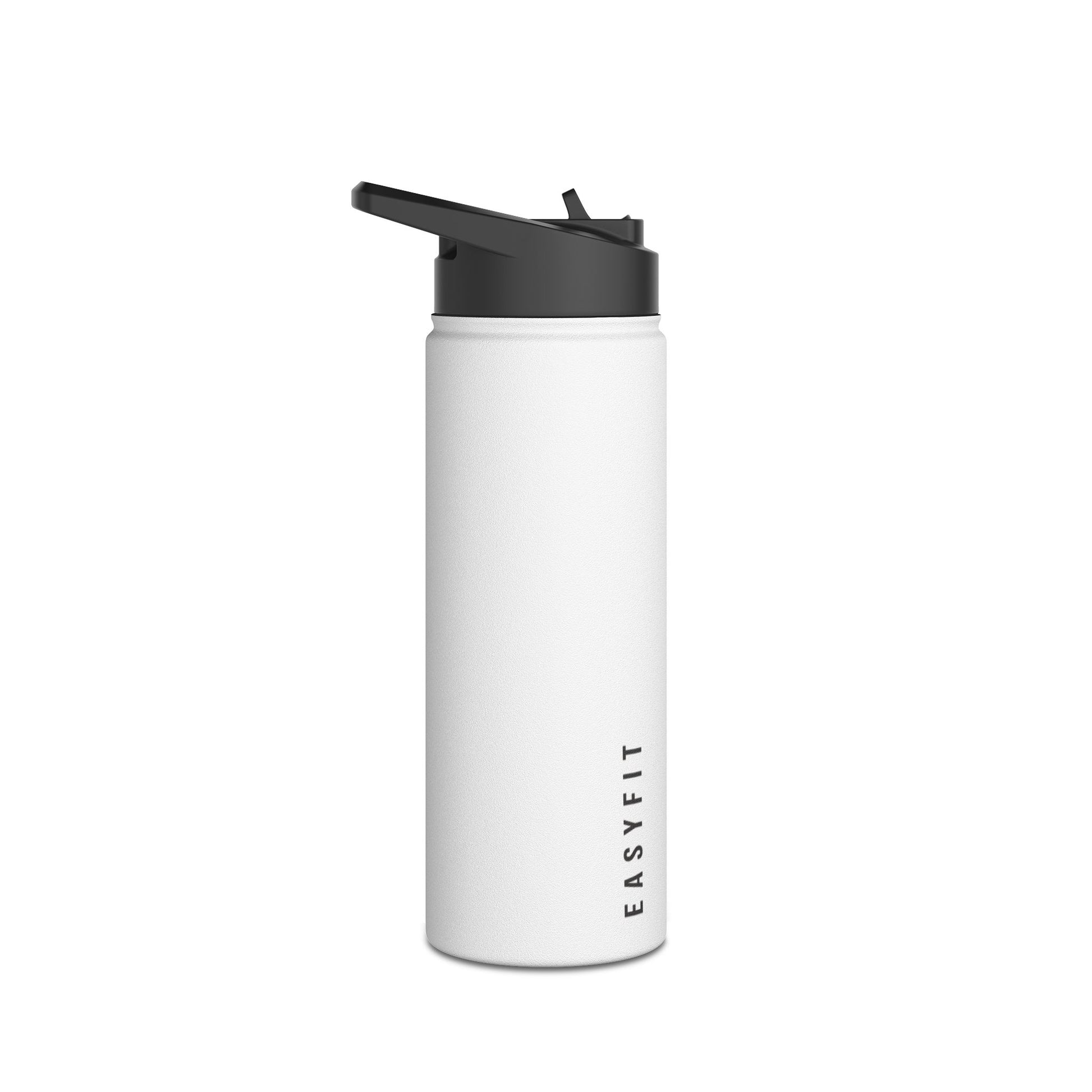 EasyFit Insulated Bottle in white with black lid, perfect for staying hydrated on the go.